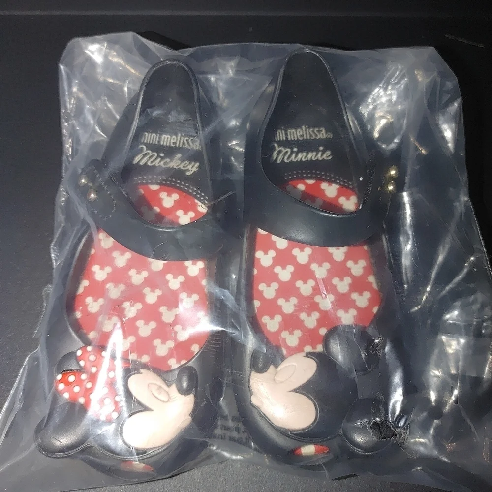 Mini Melissa Black and Red Dress Shoes with Polka Dot Bow Size 8